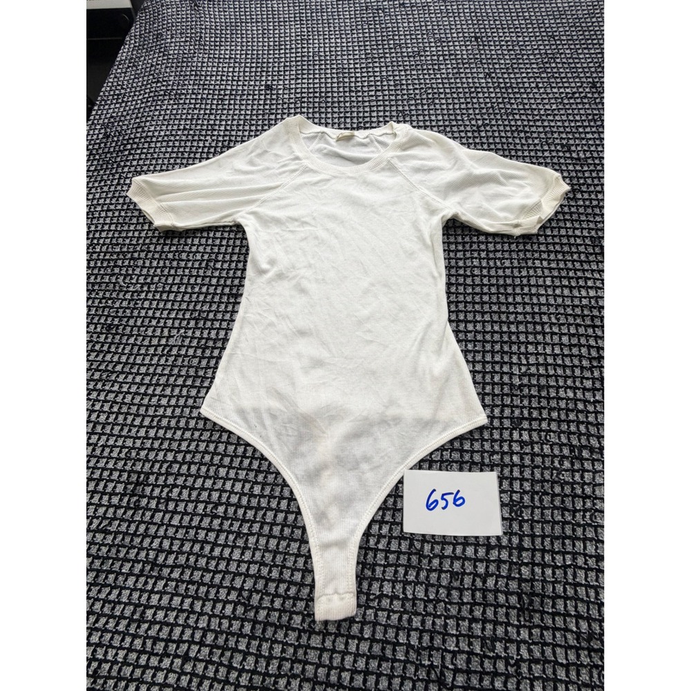 Free People Bodysuit Womens XS White Ribbed Short Sleeve Raglan Z656